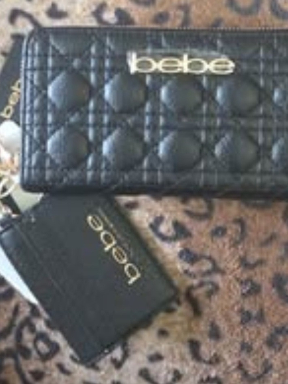 bebe Black Quilted Wallet and Matching Card Holder